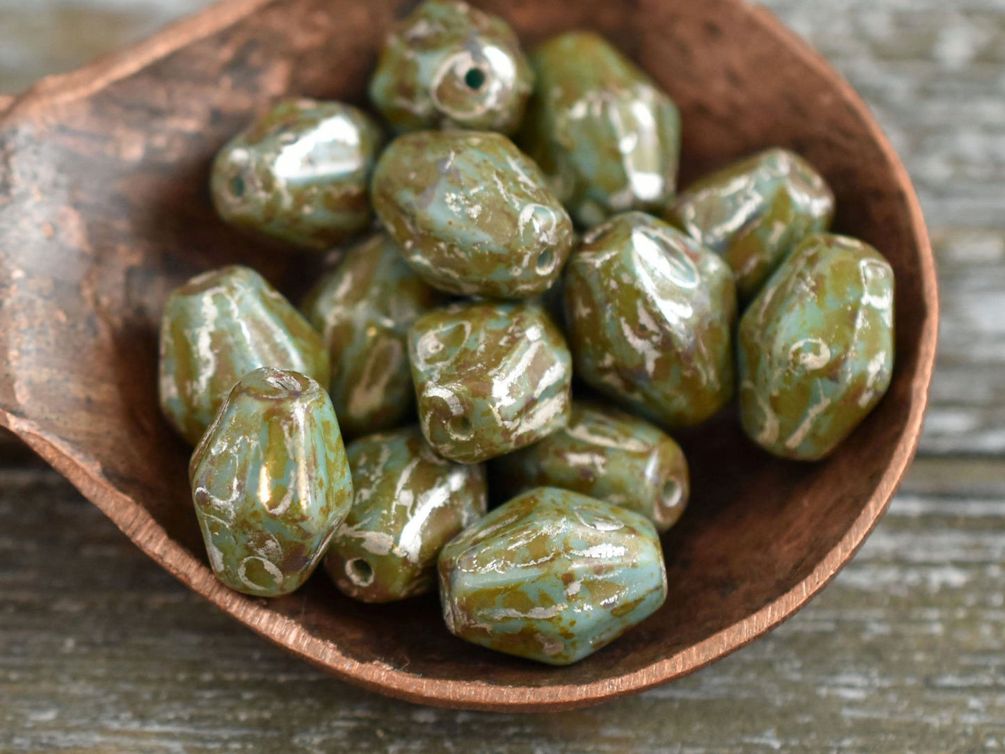 Picasso Beads - Czech Glass Beads - Bicone Beads - Travertine Beads - 10x8mm - 10pcs - (4004)