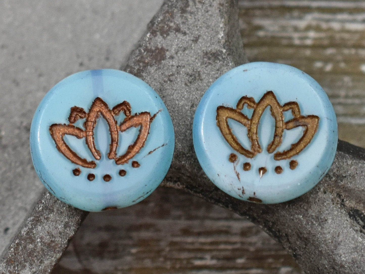 Czech Glass Beads - Lotus Beads - Picasso Beads - Lotus Flower Beads - 14mm - 4pcs - (4809)