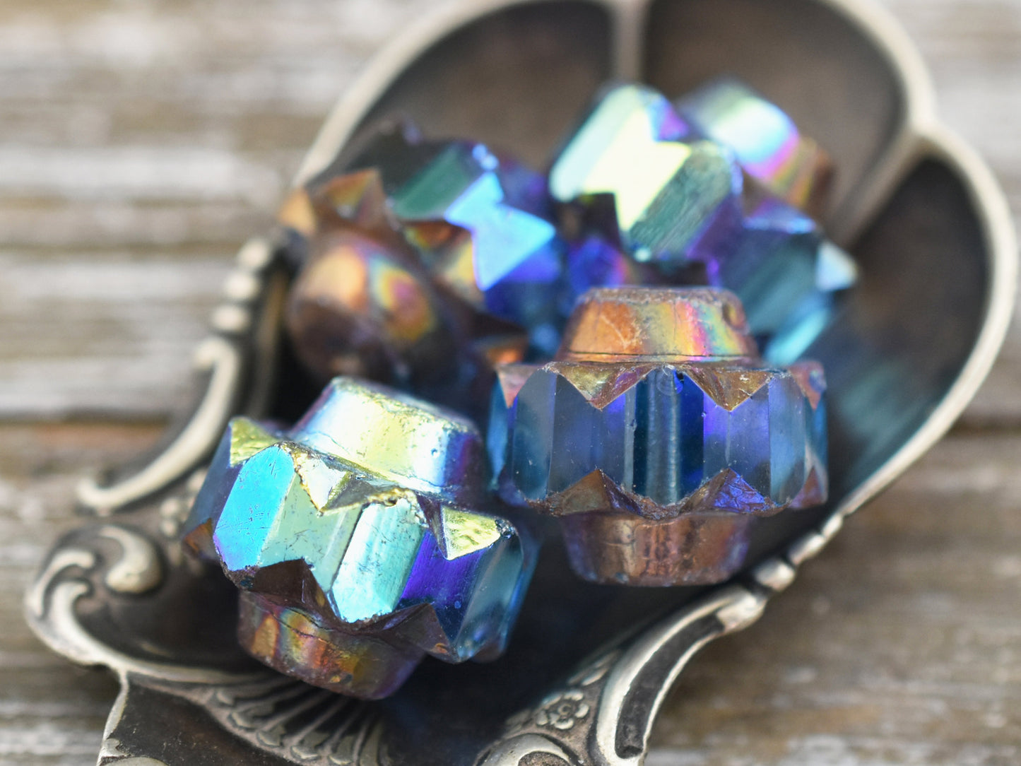 Czech Glass Beads - Chunky Beads - Crown Beads - New Czech Beads - Large Glass Beads - Picasso Beads - 13x15mm - 4pcs - (B229)