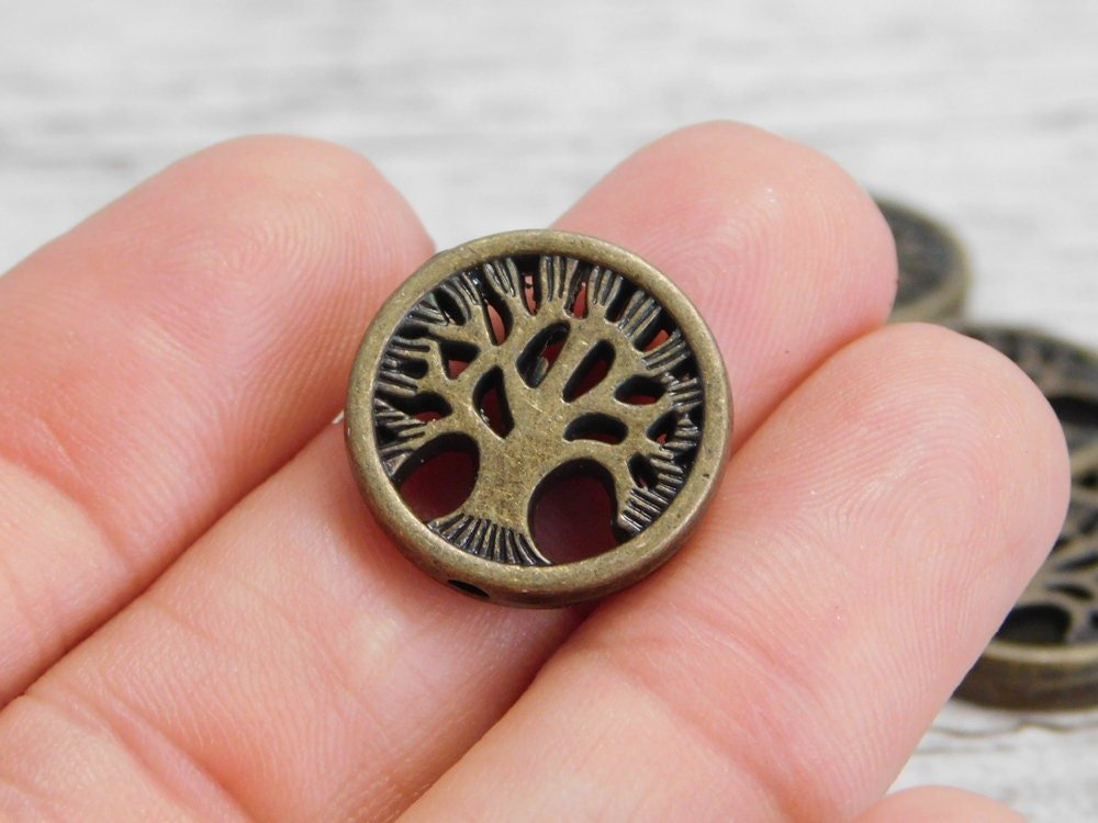 *4* 18mm Antique Bronze Tree Of LIfe Coin Beads