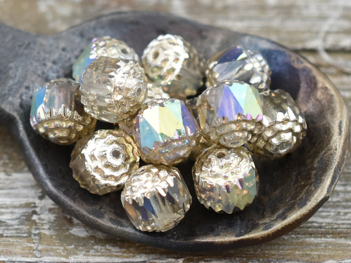 Czech Glass Beads - Cathedral Beads - Fire Polish Beads - Smoke Apollo - 6mm 8mm or 10mm