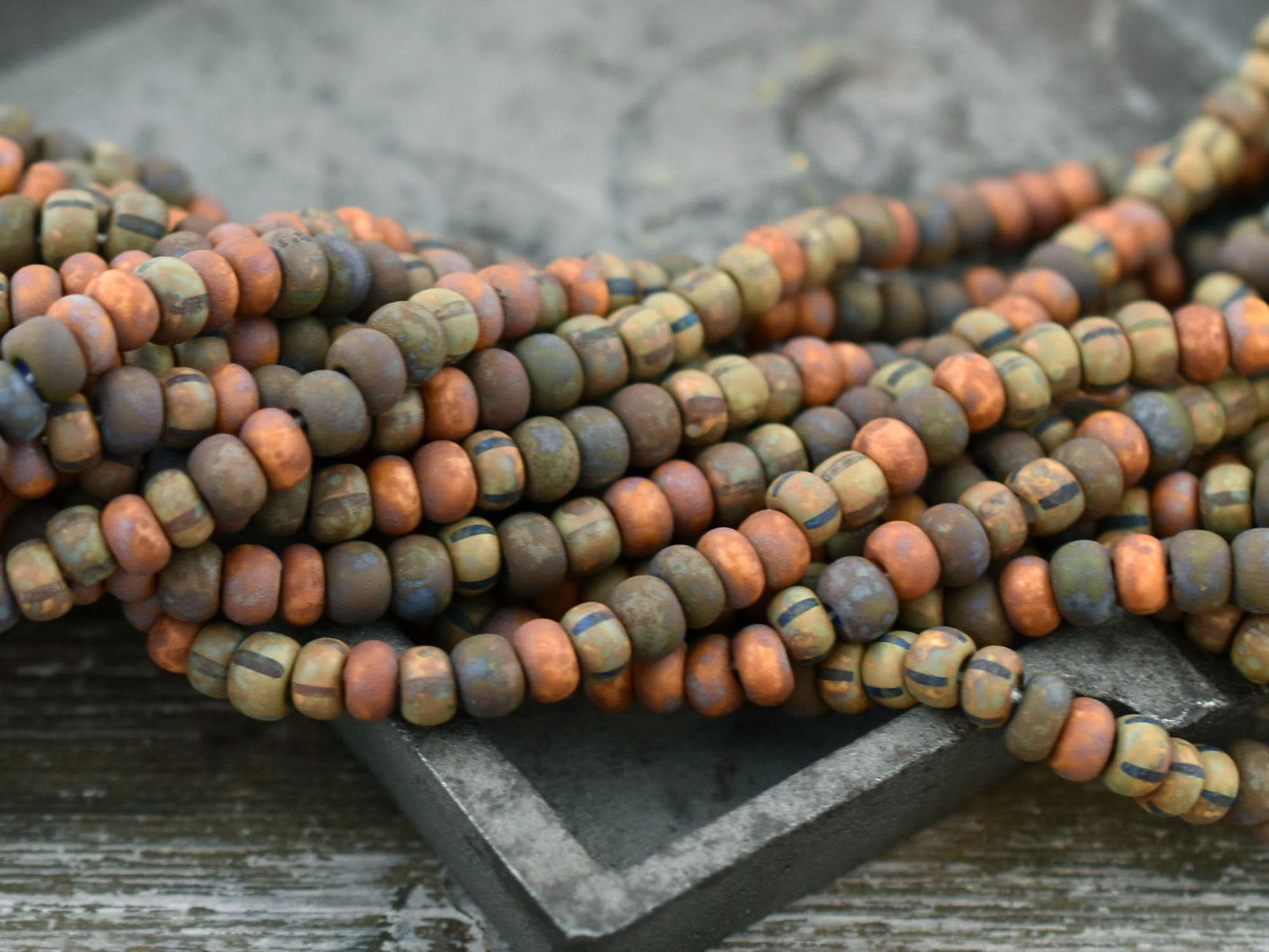 Aged Picasso Beads - Seed Beads - Czech Glass Beads - Size 4 Seed Beads - 4/0 - 9" Strand - (3974)