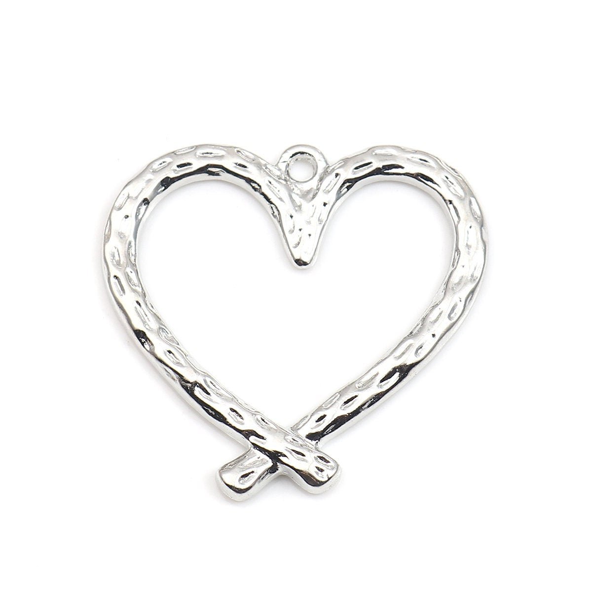 *10* 34x33mm Silver Textured Heart Pendants