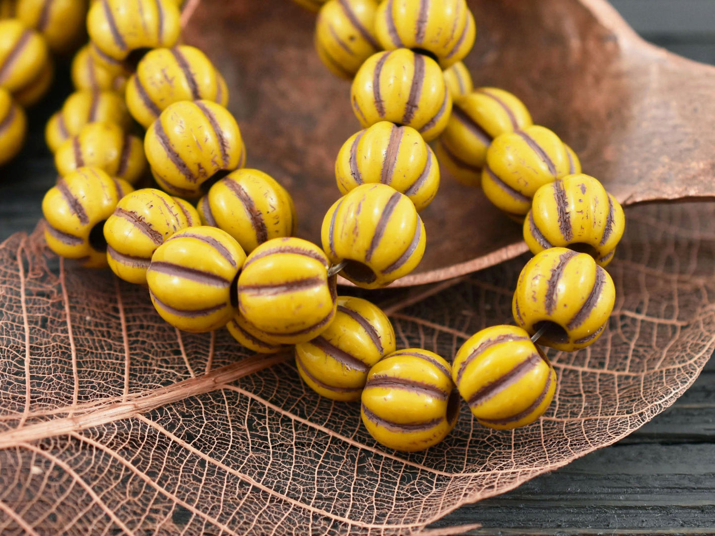 Large Hole Beads - Czech Glass Beads - Melon Beads - 3mm Hole Beads - 8mm Beads - Round Beads - 10pcs - (A392)