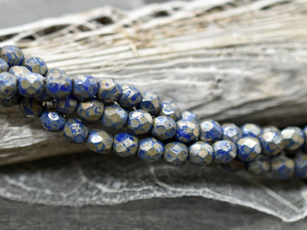 Czech Glass Beads - Picasso Beads - 4mm Beads - Fire Polished Beads - Navy Blue - Blue Beads - Round Beads - 50pcs - 4mm - (1357)