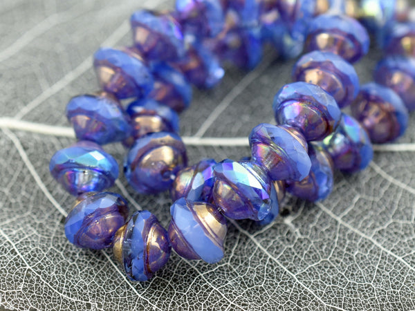 Czech Glass Beads - Saturn Beads - Saucer Beads - Planet Beads - Picasso Beads - Periwinkle Blue - UFO - 15pcs - 8x10mm - (4130)