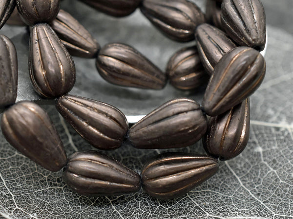 Czech Glass Beads - Melon Drop Beads - Bronze Beads - Picasso Beads - Tear Drop Beads - 13x8mm - 10pcs - (3566)