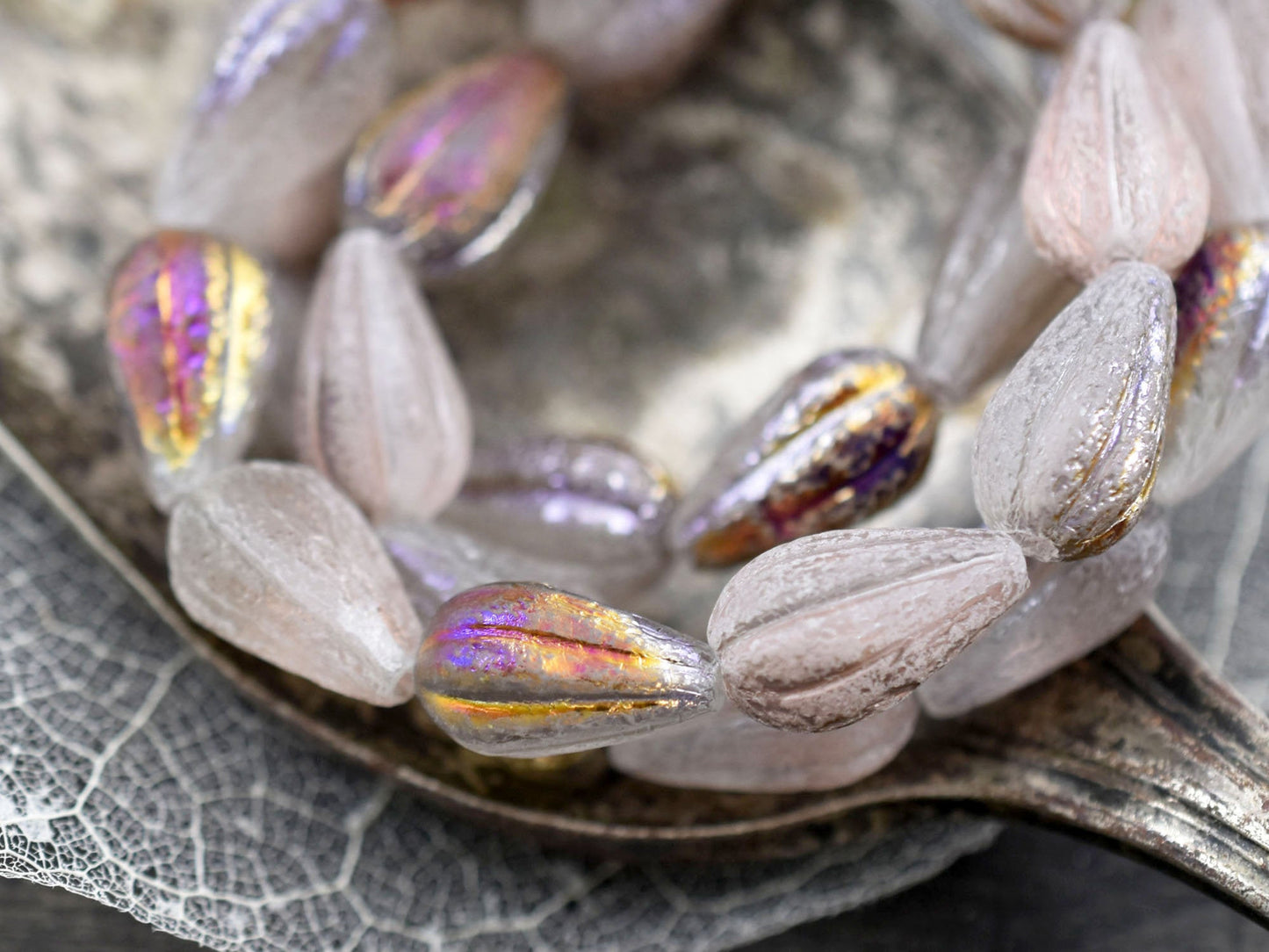 Czech Glass Beads - Melon Beads - Picasso Beads - Teardrop Beads - Drop Beads - 10pcs - 13x8mm - (A682)