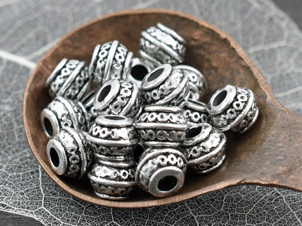 *20* 9x7mm  Antique Silver Large Hole Barrel Beads