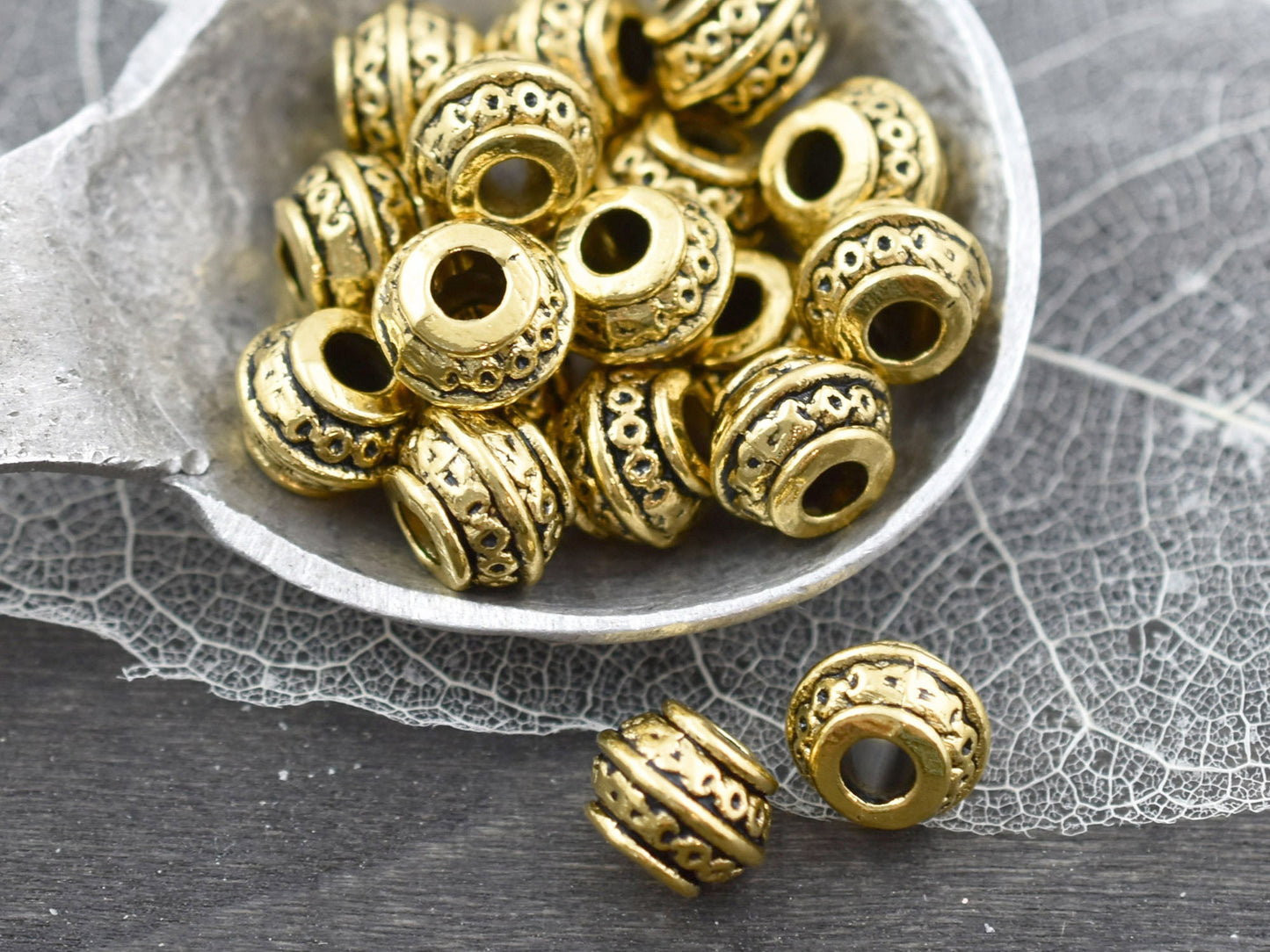 *20* 9x7mm Antique Gold Large Hole Barrel Beads