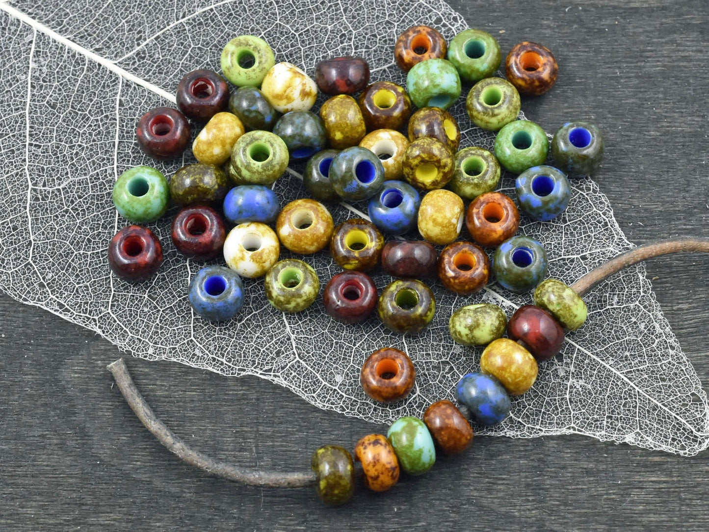 Large Hole Beads - Seed Beads - Picasso Beads - Czech Glass Beads - Size 32 Beads - 32/0 Beads - 8x5mm - 20 grams (5783)