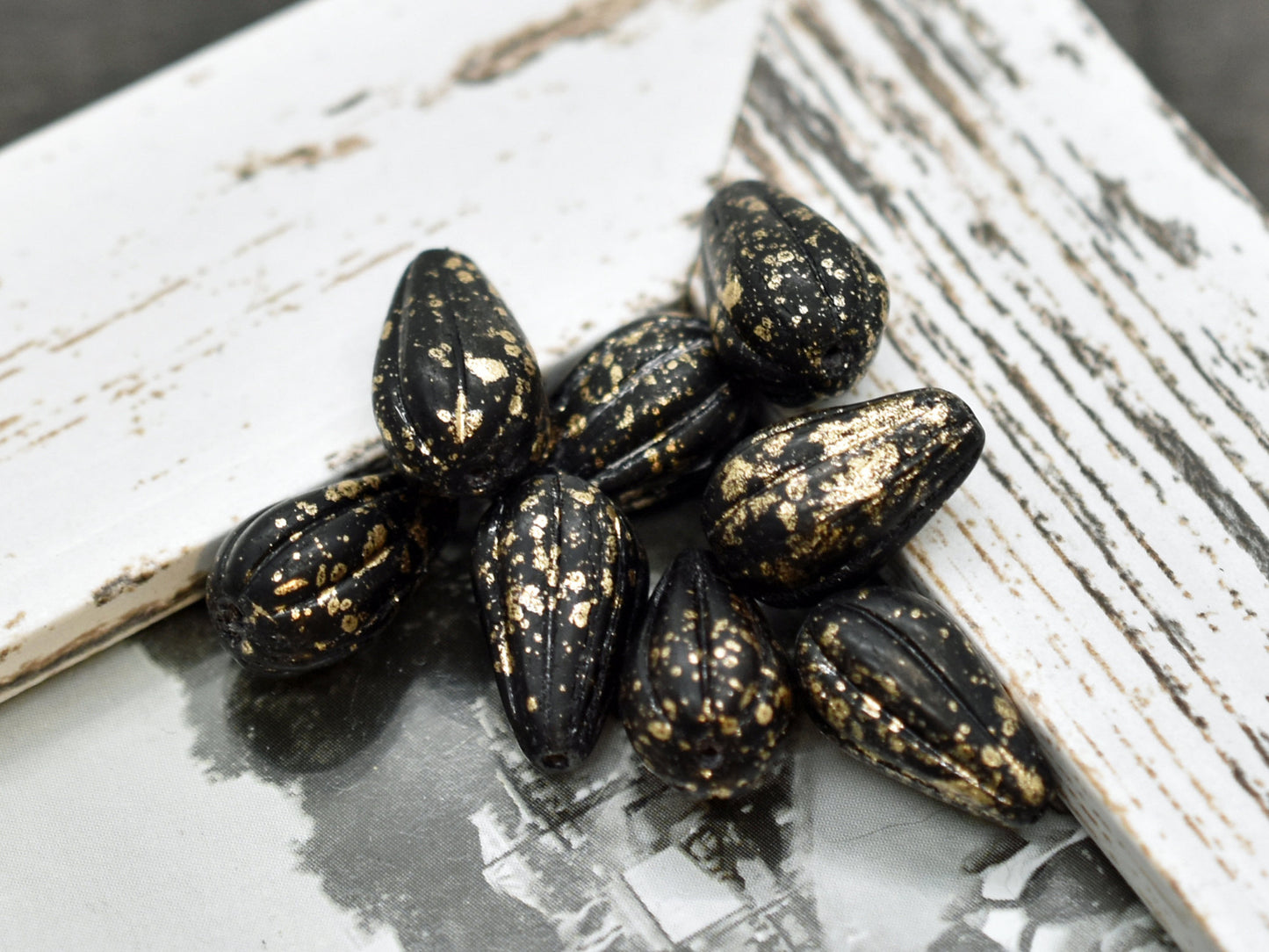 Czech Glass Beads - Melon Drop Beads - Black Beads - Picasso Beads - Tear Drop Beads - 13x8mm - 10pcs - (4165)