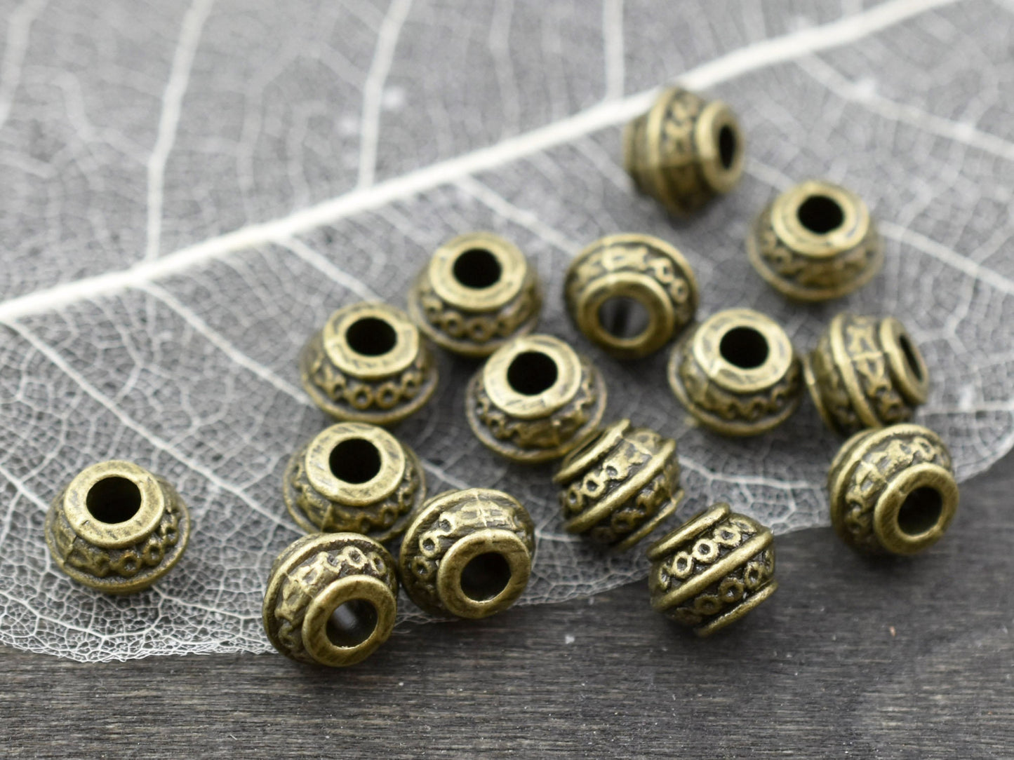 *50* 9x7mm Antique Bronze Large Hole Barrel Beads
