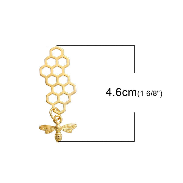 46x16mm Gold Plated Bee Honeycomb Charms - 10pcs