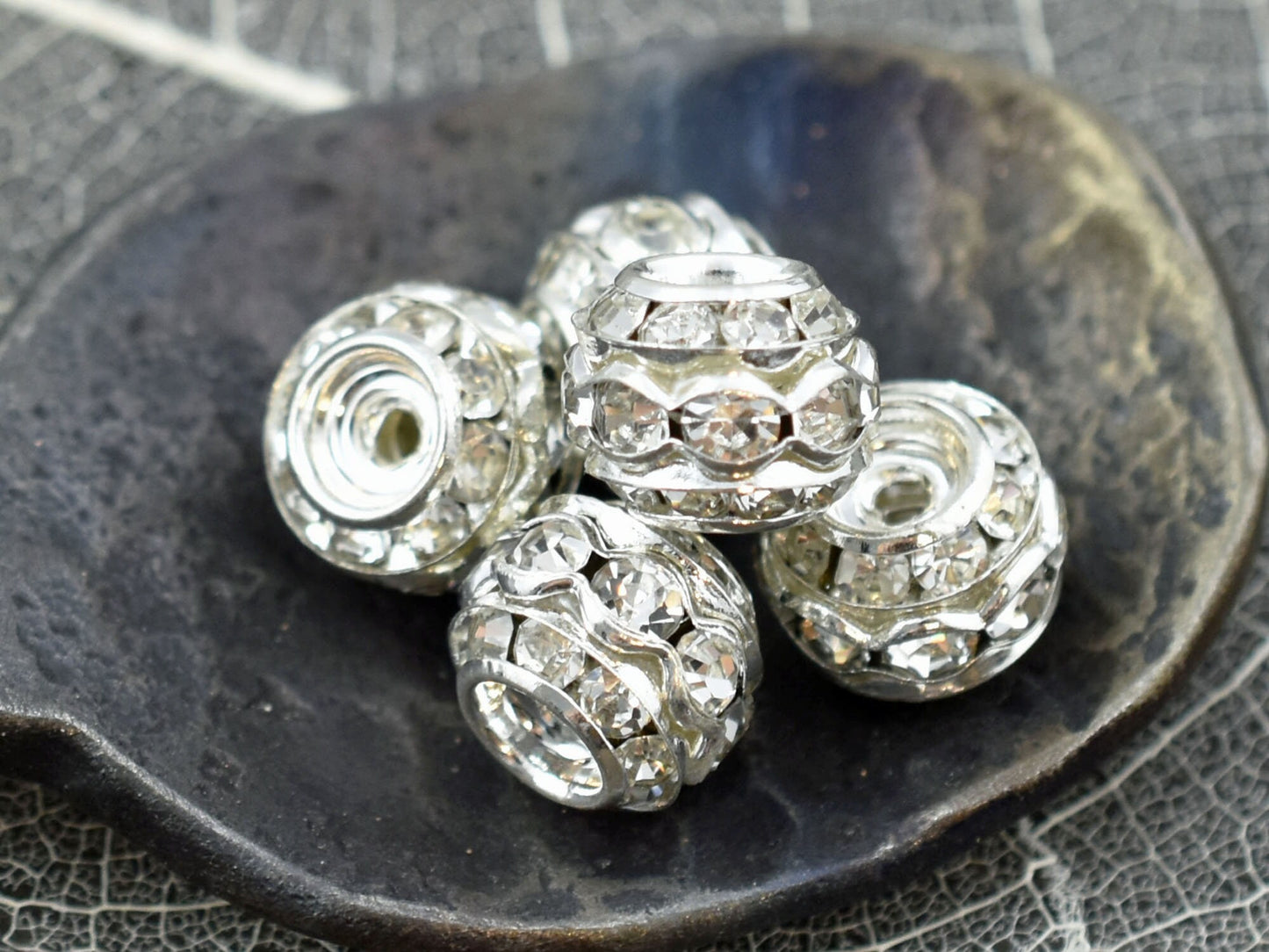 *10* 10mm Silver Stacked Barrel Rhinestone Beads