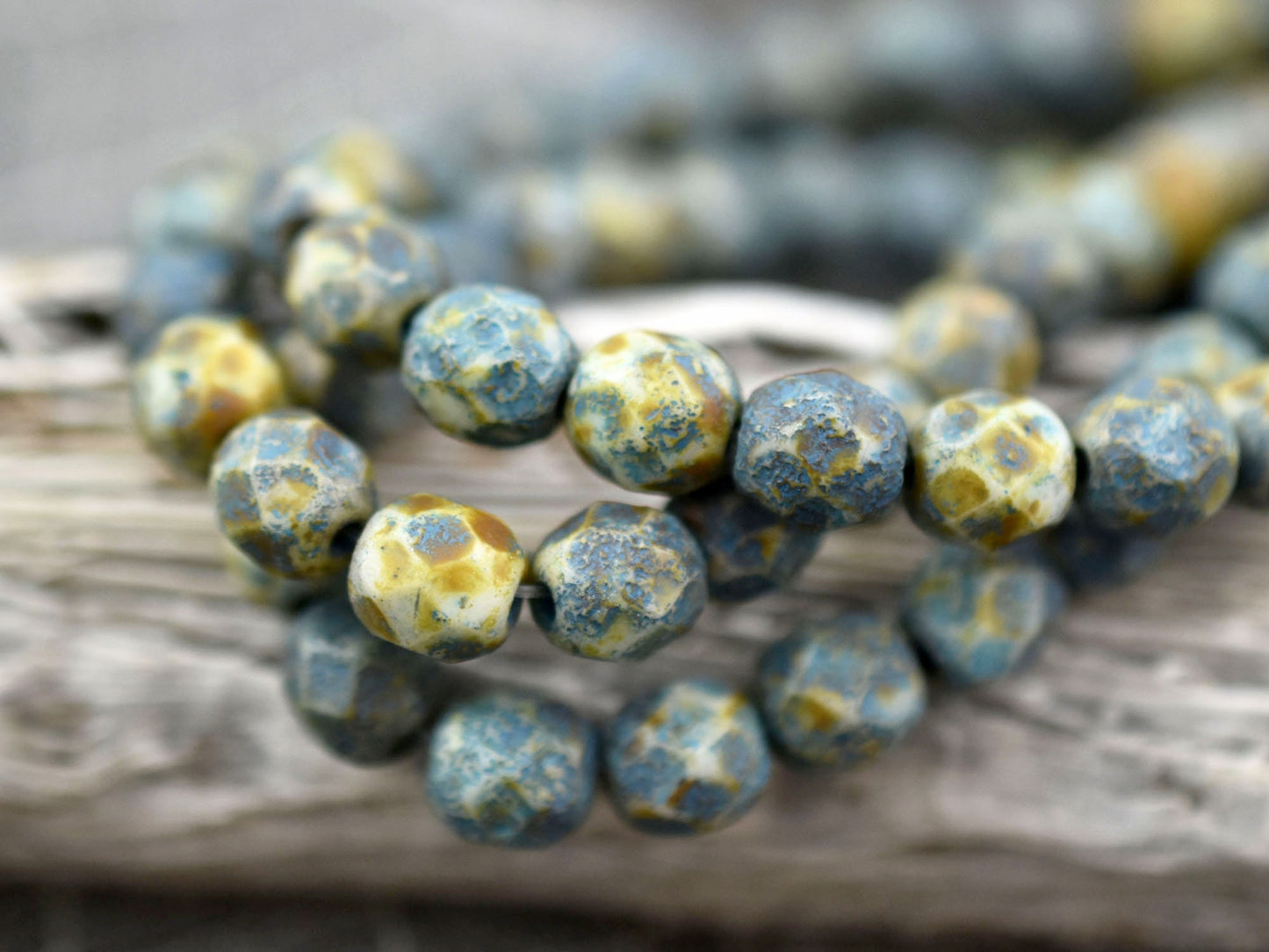 Etched Beads - Czech Glass Beads - Picasso Beads - Fire Polish Beads - Round Beads - 4 or 6mm