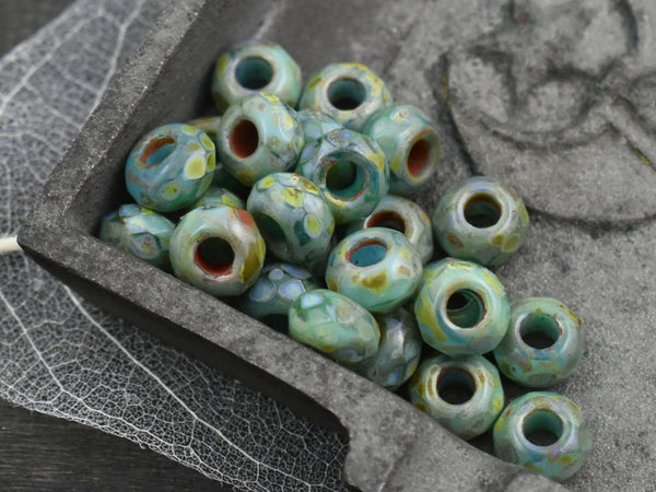 Roller Beads - Rondelle Beads - Large Hole Beads - Picasso Beads - 3mm Hole Beads - Czech Glass Beads - 5x8mm - 10pcs - (4243)