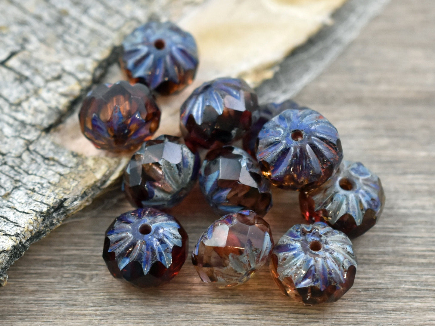 Czech Glass Beads - Picasso Beads - Cruller Rondelle Beads - Czech Glass Rondelle - Fire Polish Beads - 6x9mm - 10pcs - (5488)