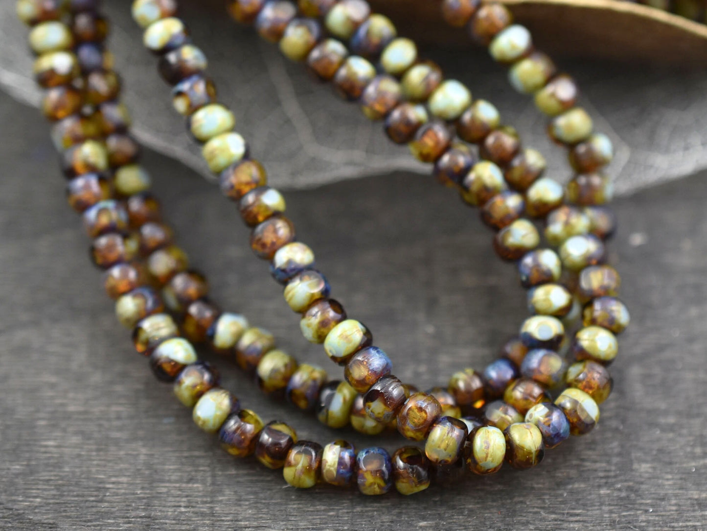 Trica Beads - Seed Beads - Czech Glass Beads - 4x3 - Picasso Beads - Turquoise Amber - Size 6 Beads - 50pcs - (4686)