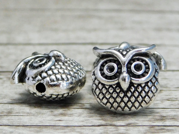 *20* 11mm Antique Silver Owl Beads