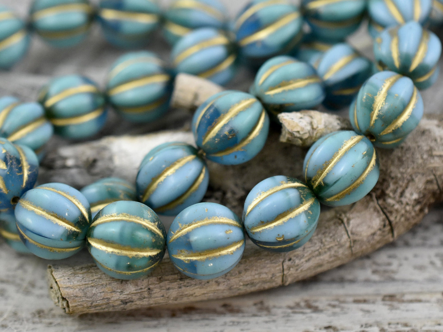 Melon Beads - Czech Glass Beads - Round Beads - Picasso Beads - Bohemian Beads - 12mm Beads - 6pcs - (2469)