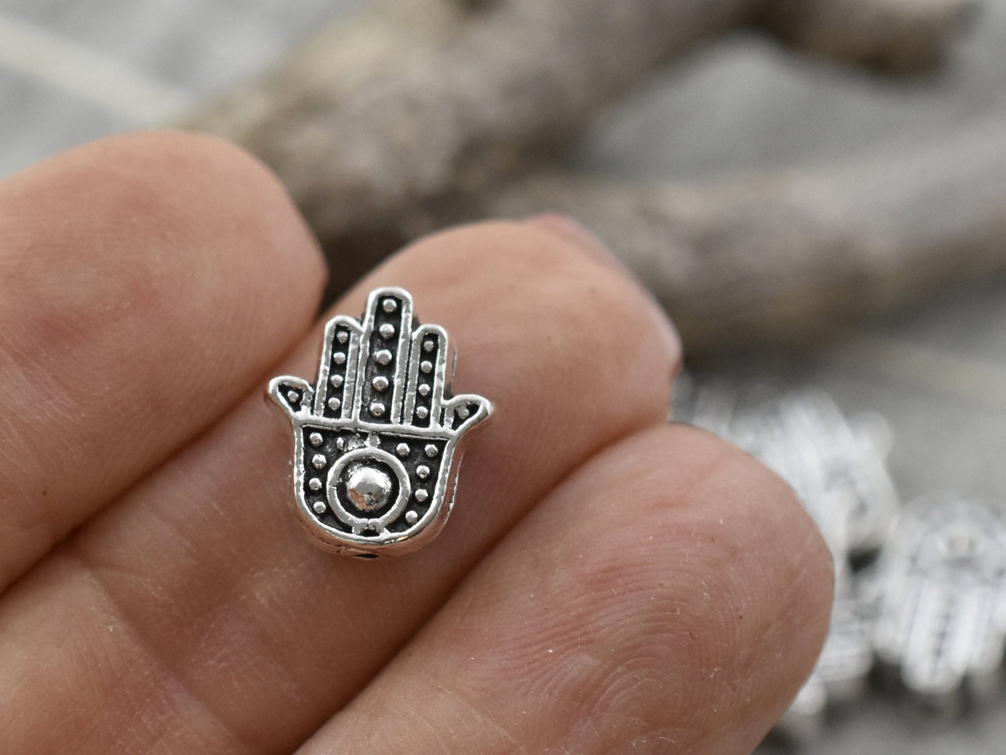 *50* 12x11mm Antique Silver Hamsa Hand Beads