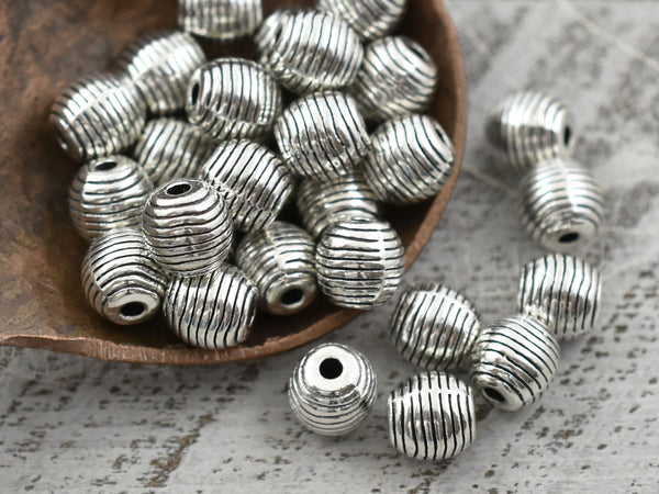 *50* 6mm Antique Silver Beehive Oval Beads