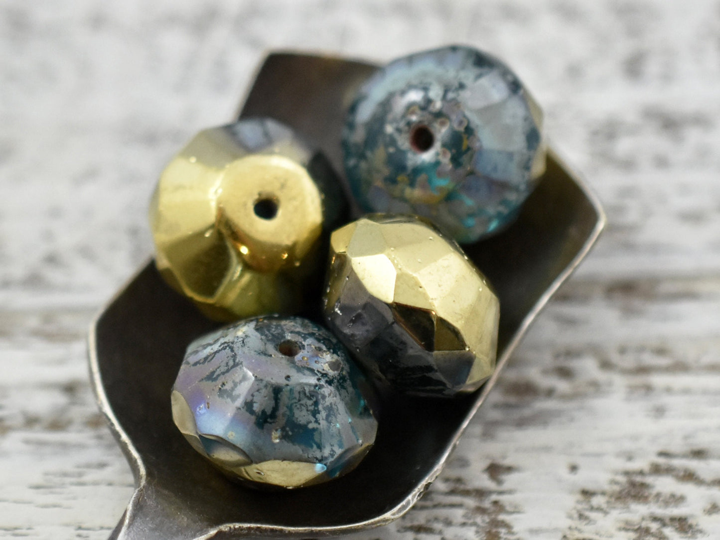 Czech Glass Beads - Large Glass Beads - Picasso Beads - Rondelle Beads - Saucer Rondelle - 4pcs - 9x14mm - (6159)