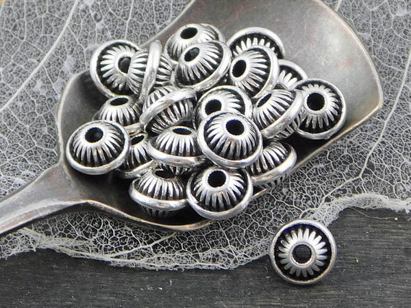 5x7mm Antique Silver Bicone Spacer Beads
