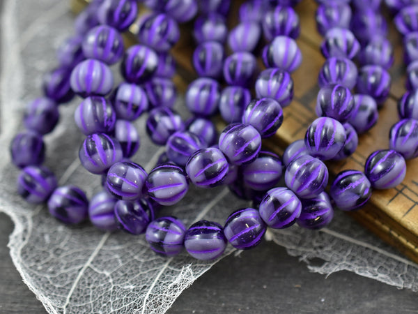 Czech Glass Beads - Melon Beads - Fluted Beads - Round Beads - Purple Beads - 6mm Beads - 6mm Melon Beads - 25pcs - (1511)