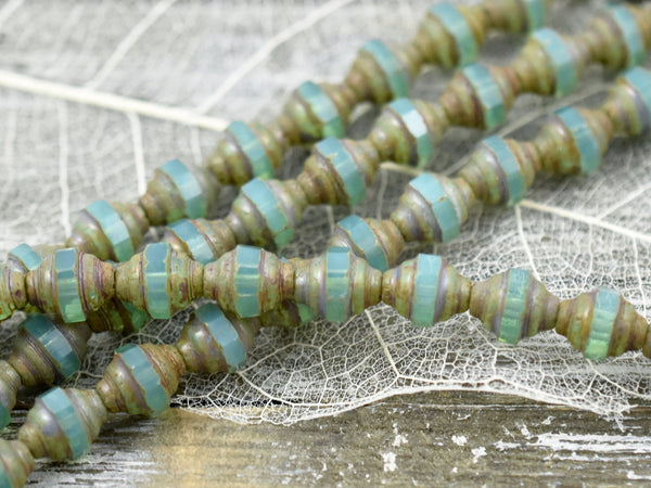 Picasso Beads - Czech Glass Beads - Turbine Beads - Cathedral Beads - Aqua Opal - 7x6mm - 15pcs (3344)