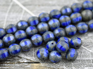 Vintage Czech Glass - Picasso Beads - Czech Glass Beads - Round Beads - Window Cut - Table Cut - 8mm - 10pcs - (858)