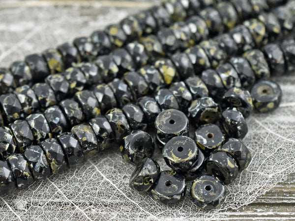 Picasso Beads - Rondelle Beads - Czech Glass Beads - Vintage Czech Glass - Travertine Beads - 3x6mm or 4x7mm - 25pcs