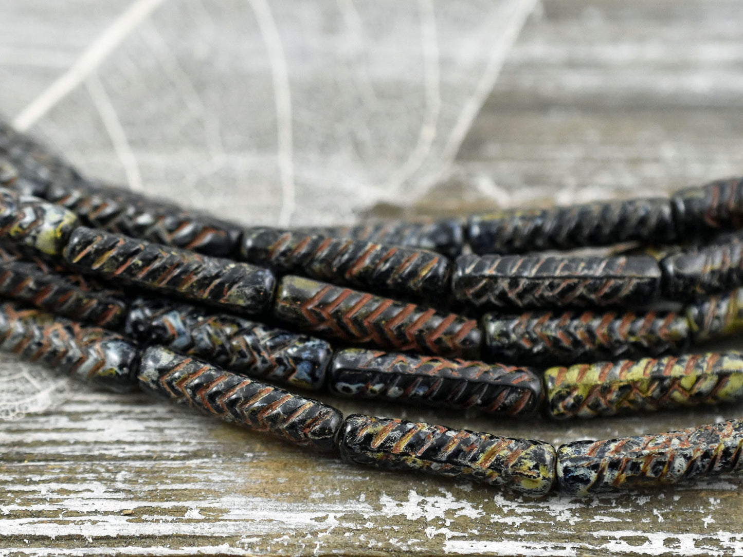 Picasso Beads - Czech Glass Beads - Czech Tube Beads - Stick Beads Bugle Beads - Jet Black Picasso - 18x4mm - 11pcs (A137)