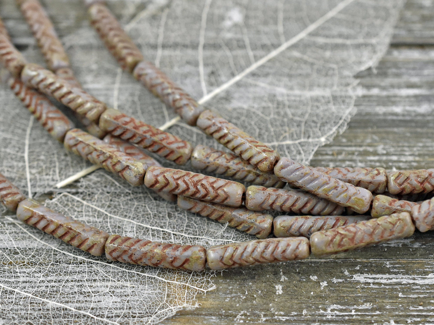 Picasso Beads - Czech Glass Beads - Tube Beads - Vintage Beads - Purple Beads - 11pcs - 18x4mm - (269)