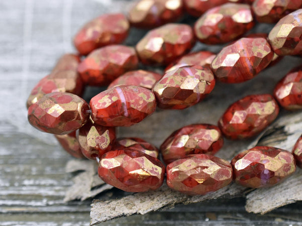 Czech Glass Beads - Picasso Beads - Luster Beads - Fire Polished Beads - Oval Beads - 12x8mm - 6pcs (A296)
