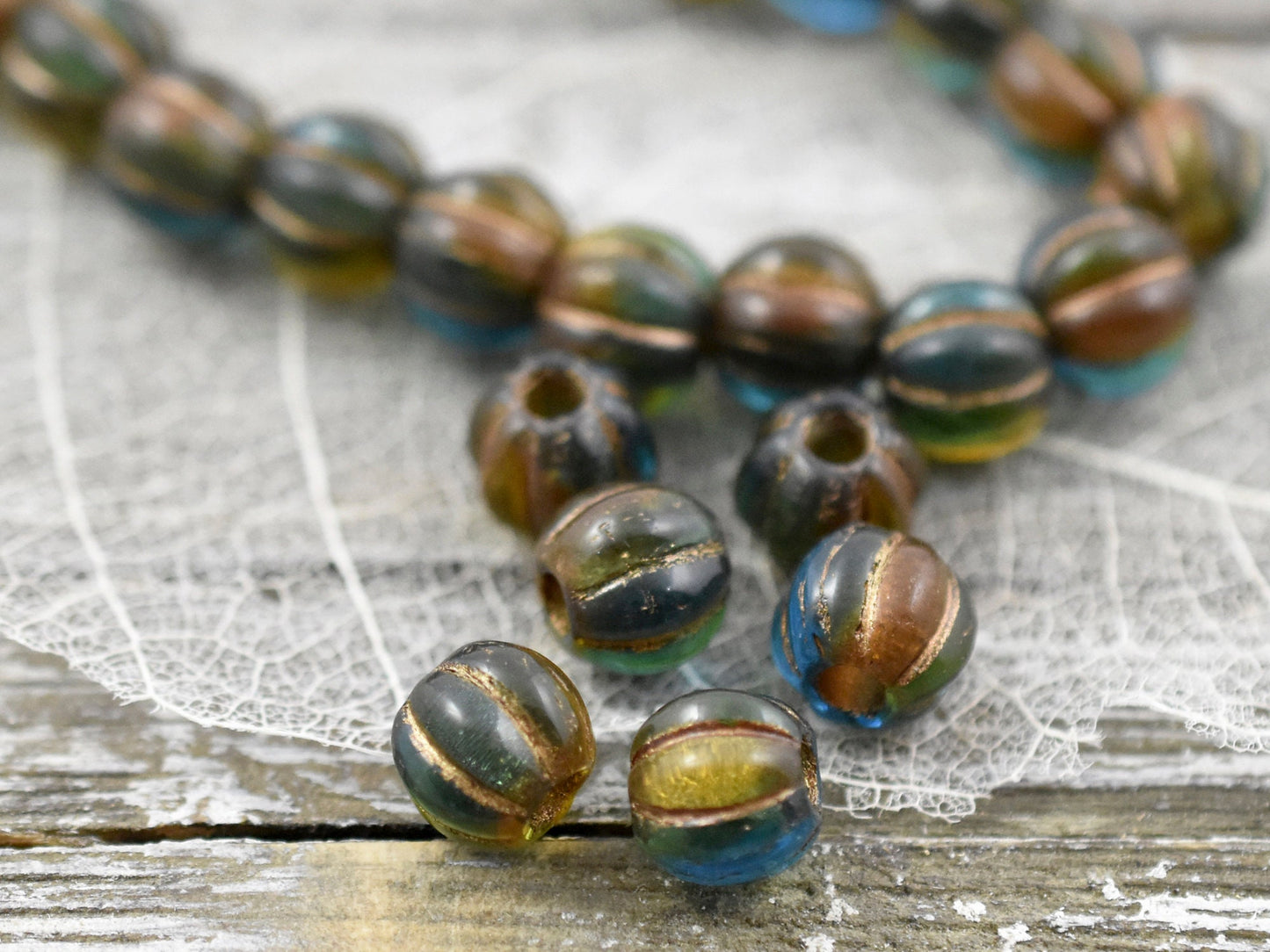 Czech Glass Beads - Melon Beads - Large Hole Beads - 3mm Hole Beads - 8mm Beads - Round Beads - 10pcs - (A388)