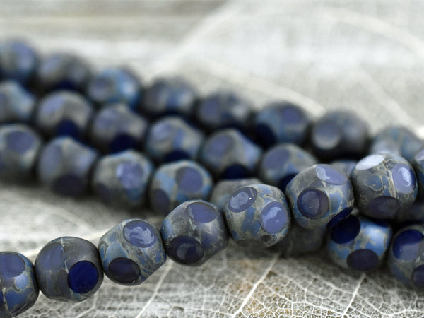 Picasso Beads - Czech Glass Beads - Round Beads - Vintage Beads - Navy Blue Beads - 8mm - 18pcs (A374)