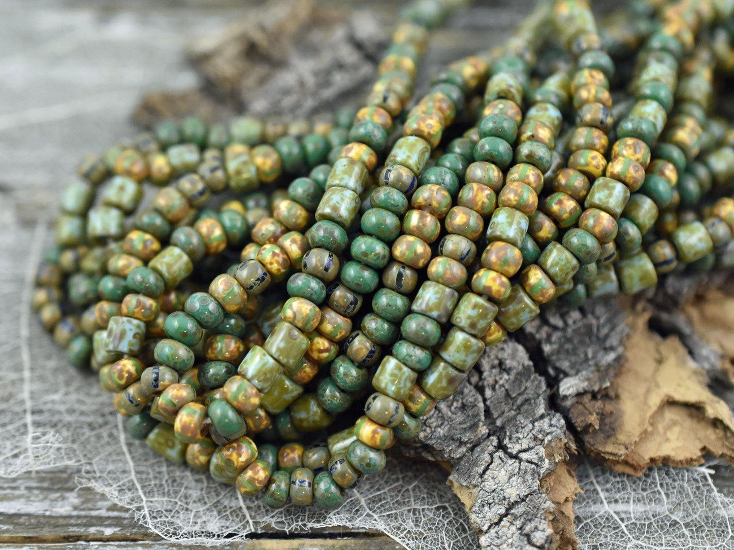 Picasso Seed Beads - Aged Picasso Beads - Czech Glass Beads - Size 6 Seed Beads - 6/0 - 9" Strand - (A365)
