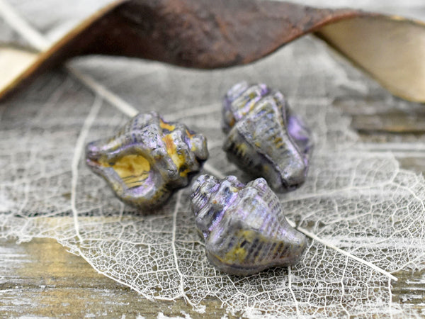 Shell Beads - Czech Glass Beads - Conch Shell Beads - Picasso Beads - 15x12 - 6pcs (2963)