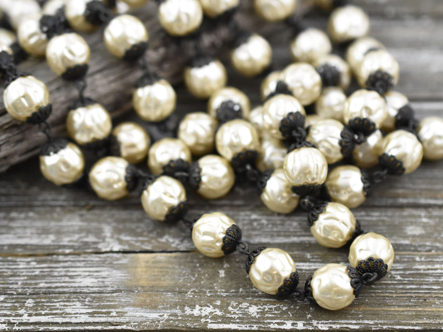 Bead Chain - Czech Pearl Chain - Beaded Chain - Czech Glass Pearls - Sold by the foot - (CH12)