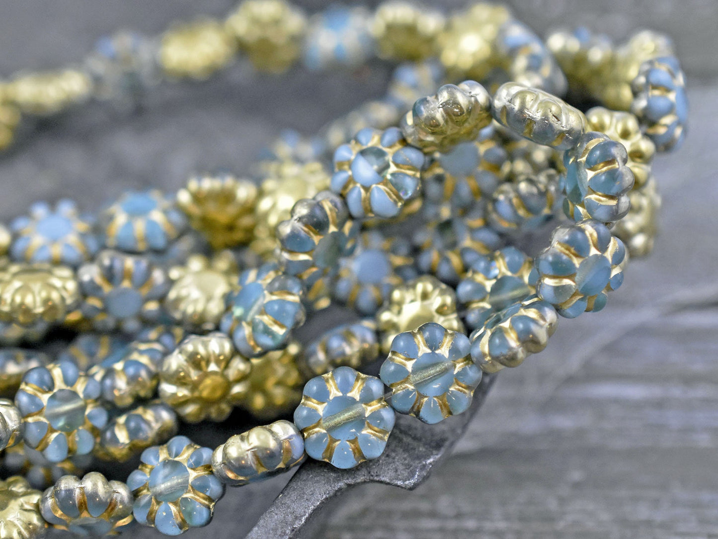 Czech Glass Beads - Etched Beads - Flower Beads - Cactus Flower - 9mm - 15pcs - (5599)