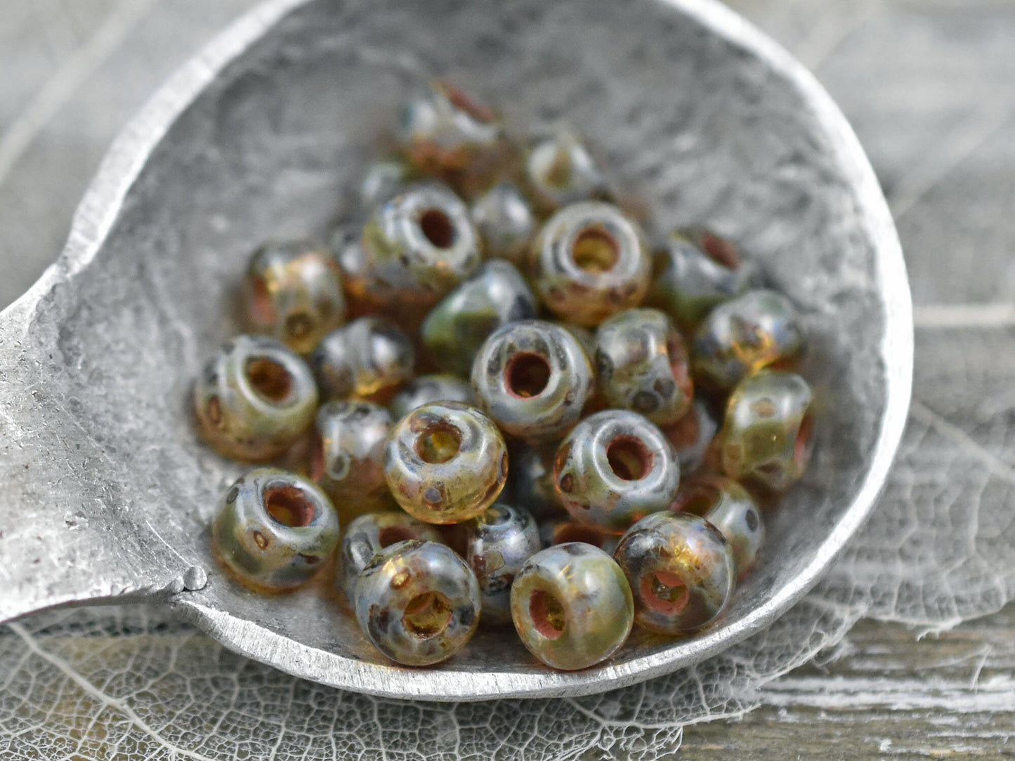 Picasso Beads - Matubo Beads - Czech Glass Beads - Large Hole Beads - Seed Beads - 2/0 Beads - Size 2 Beads - 6x4mm - 10 grams (4496)