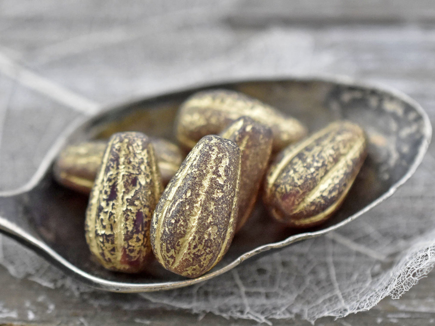 Etched Beads - Melon Beads - Czech Glass Beads - Teardrop Beads - Picasso Beads - Drop Beads - 6pcs - 15x8mm - (3181)