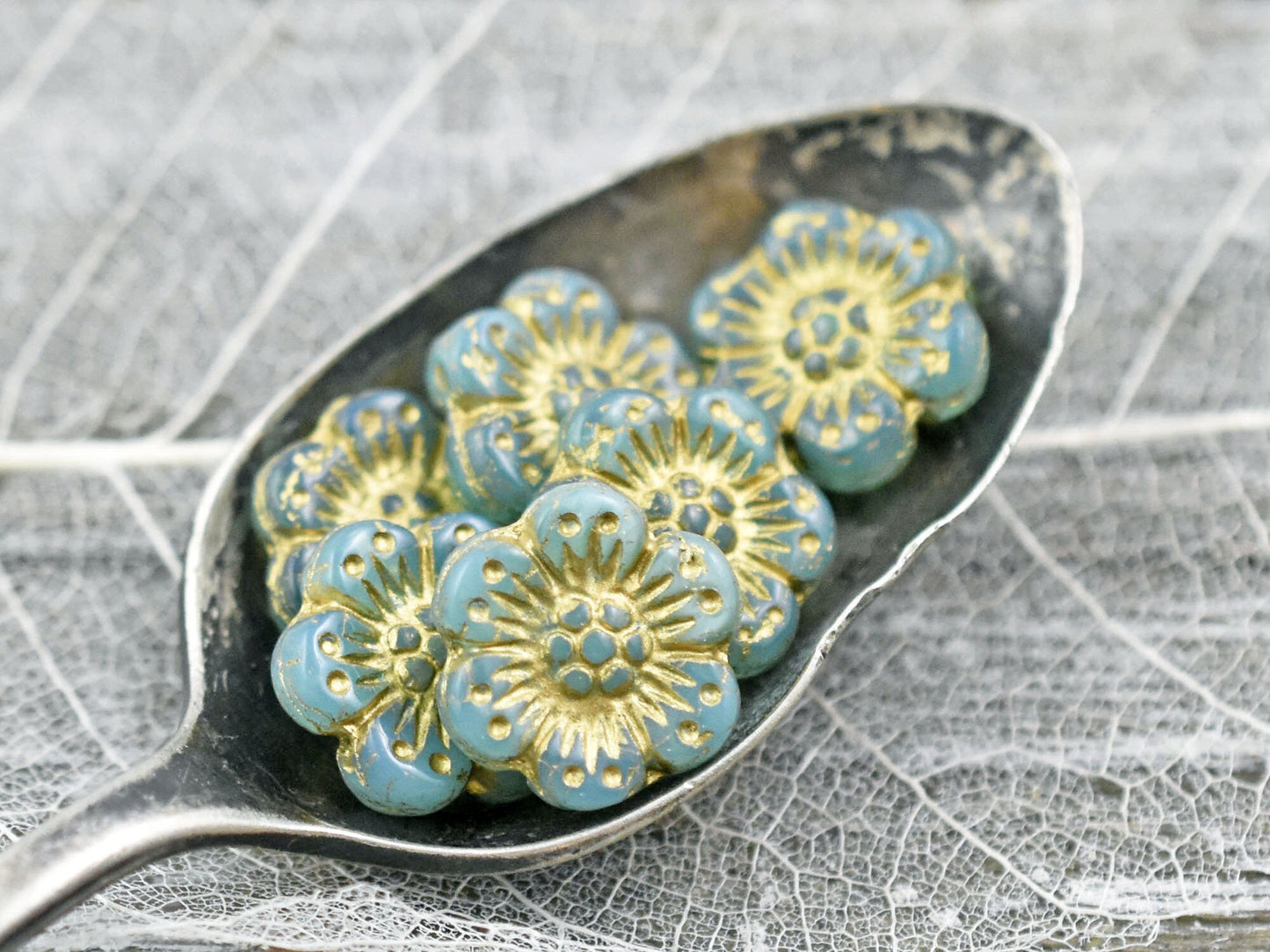 Czech Glass Beads - Wild Flower Beads - Flower Beads - Picasso Beads - Wild Rose Beads - 14mm - 6pcs - (4408)