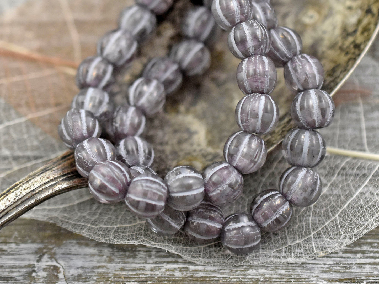 Large Hole Beads - Czech Glass Beads - Melon Beads - 3mm Hole Beads - 8mm Beads - Round Beads - 10pcs - (A393)