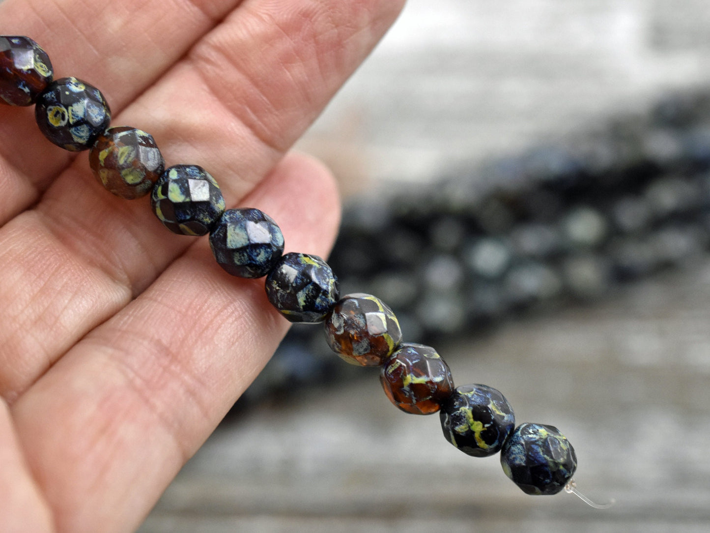 Picasso Beads - Vintage Czech Glass - Fire Polished Beads - Czech Glass Beads - 8mm Beads - 16pcs (B319)