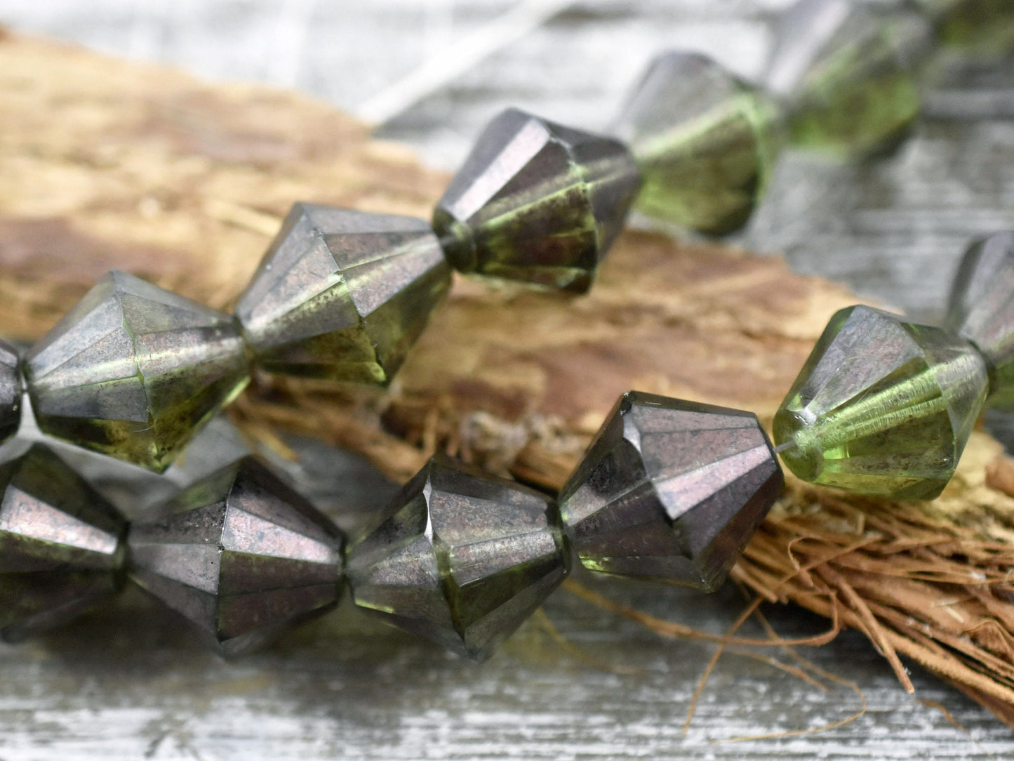 Vintage Beads - Picasso Beads - Czech Glass Beads - Bicone Beads - Large Glass Beads - Chunky Beads - 15mm - 2pcs - (B710)