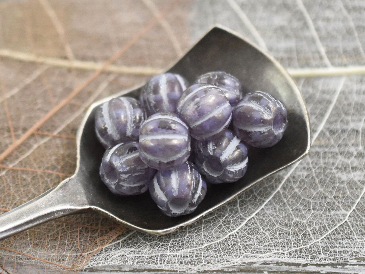 Large Hole Beads - Czech Glass Beads - Melon Beads - 3mm Hole Beads - 8mm Beads - Round Beads - 10pcs - (A396)