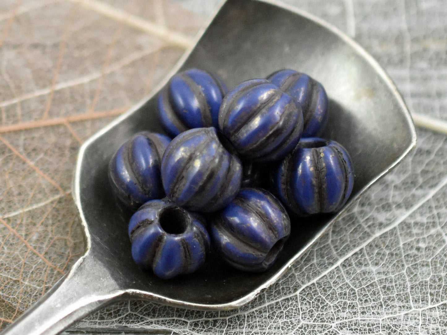 Large Hole Beads - Czech Glass Beads - Melon Beads - 3mm Hole Beads - 8mm Beads - Round Beads - 10pcs - (A391)